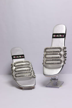 Fancy Laser cutting Slippers Silver