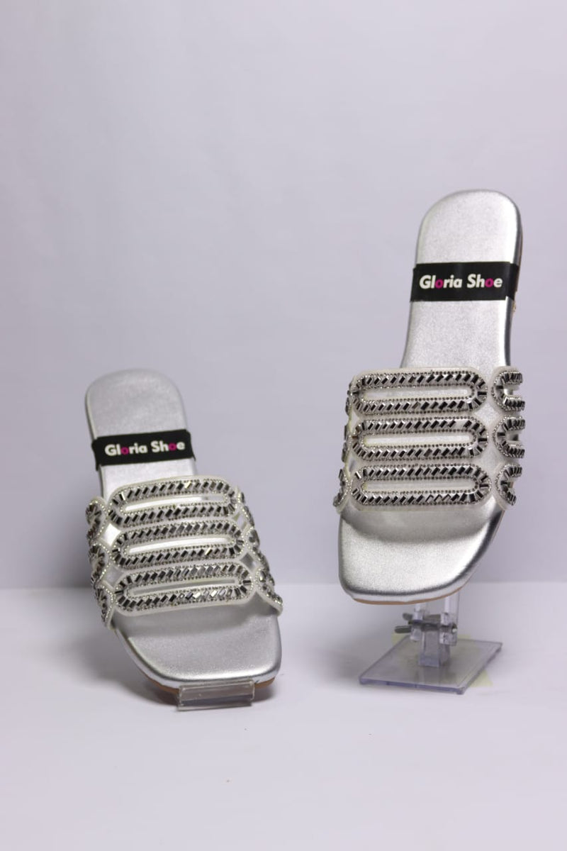 Fancy Laser cutting Slippers Silver