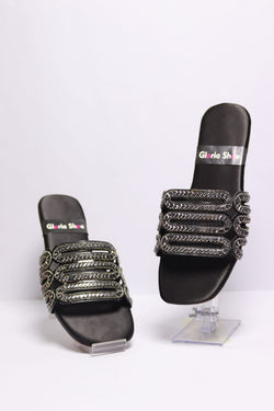 Fancy Laser cutting Slippers Black